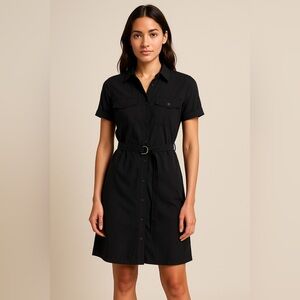 Theory Women’s Black Button-Down Shirt Dress with Belt - Size 4